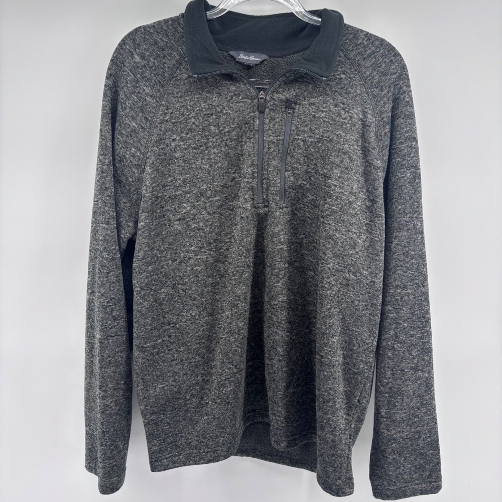 Eddie Bauer Mens Pullover XL Gray Long Sleeve 1/4 Zip Mock Neck Top